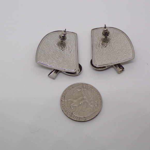 Silvertone Lg Statement Textured Pierced Earrings - Picture 3 of 3